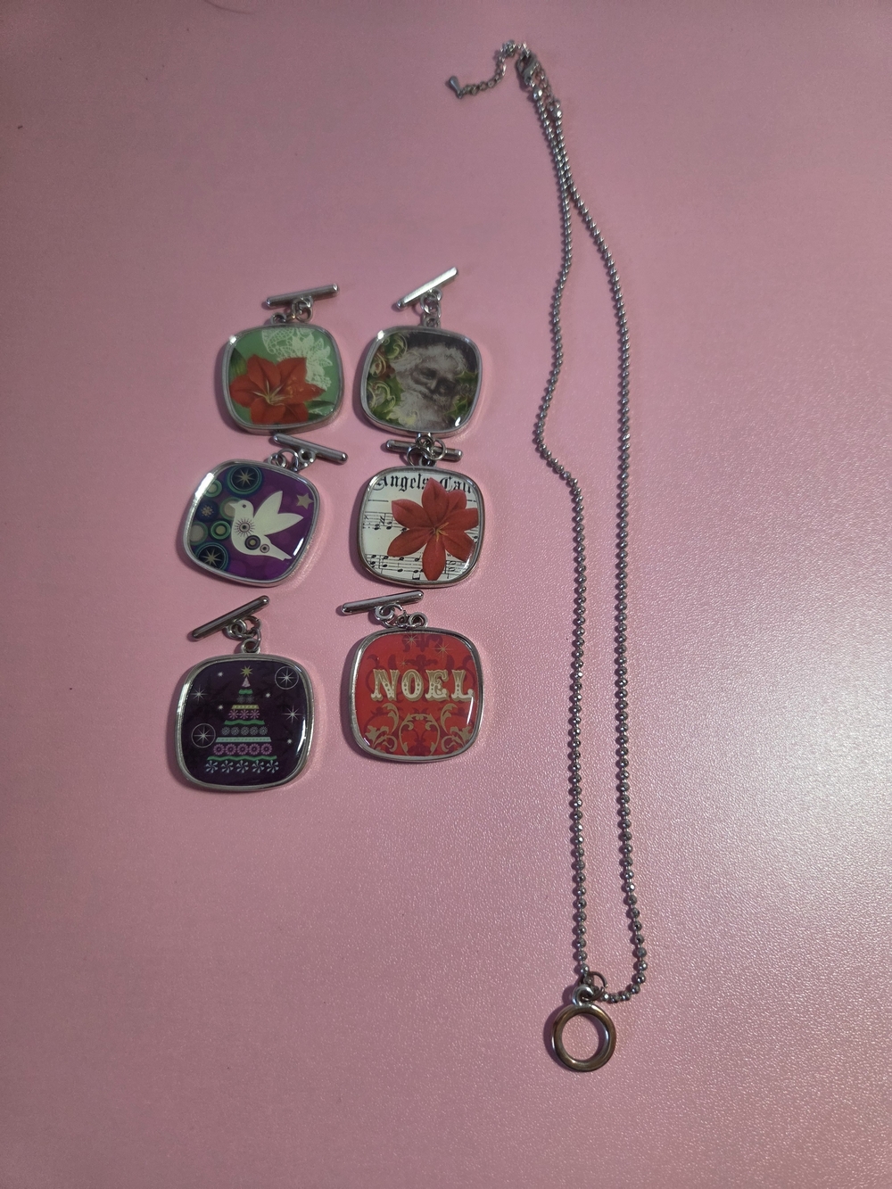 Interchangeable Holiday Toggle Pendant Necklace with Colorful Charms.